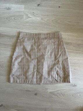 Beige Plaid Mini Skirt
